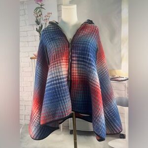 Vintage Reversible Wool Plaid Cape with Zipper